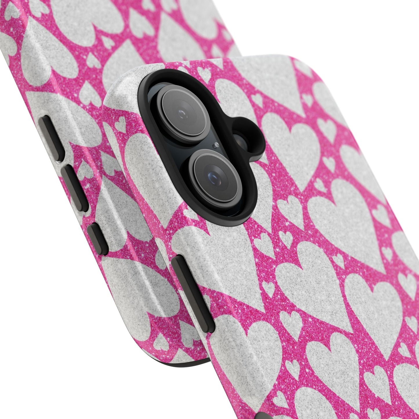 Pink and Silver Glitter Heart Pattern - iPhone Series Case - BOGO Cases