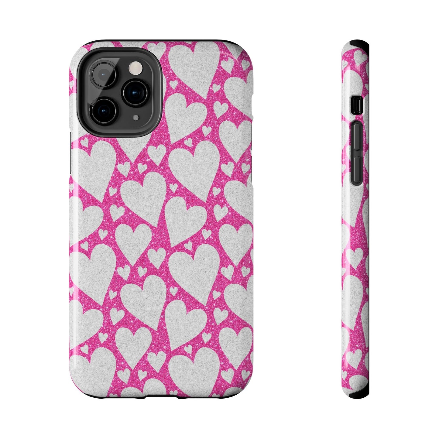 Pink and Silver Glitter Heart Pattern - iPhone Series Case - BOGO Cases