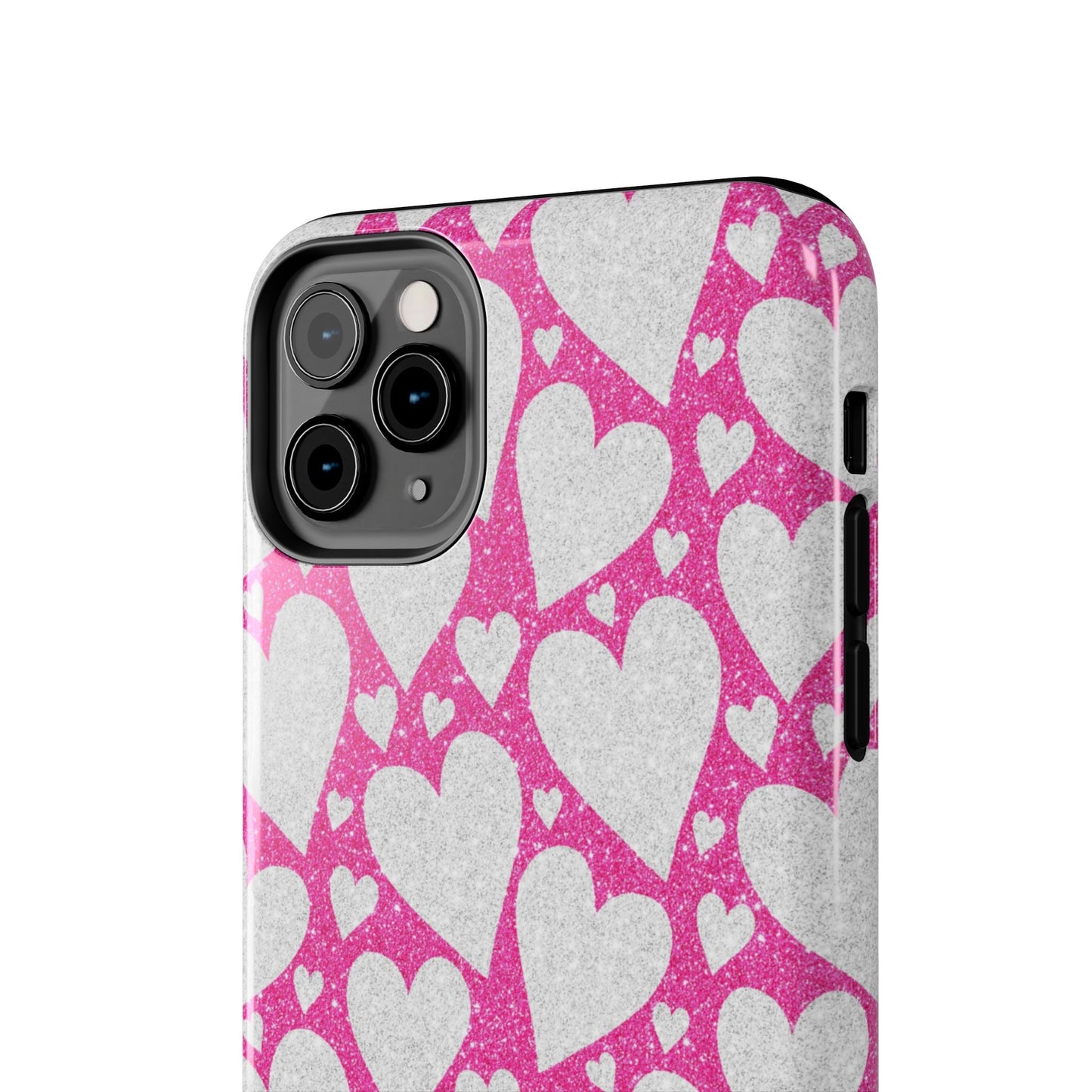 Pink and Silver Glitter Heart Pattern - iPhone Series Case - BOGO Cases
