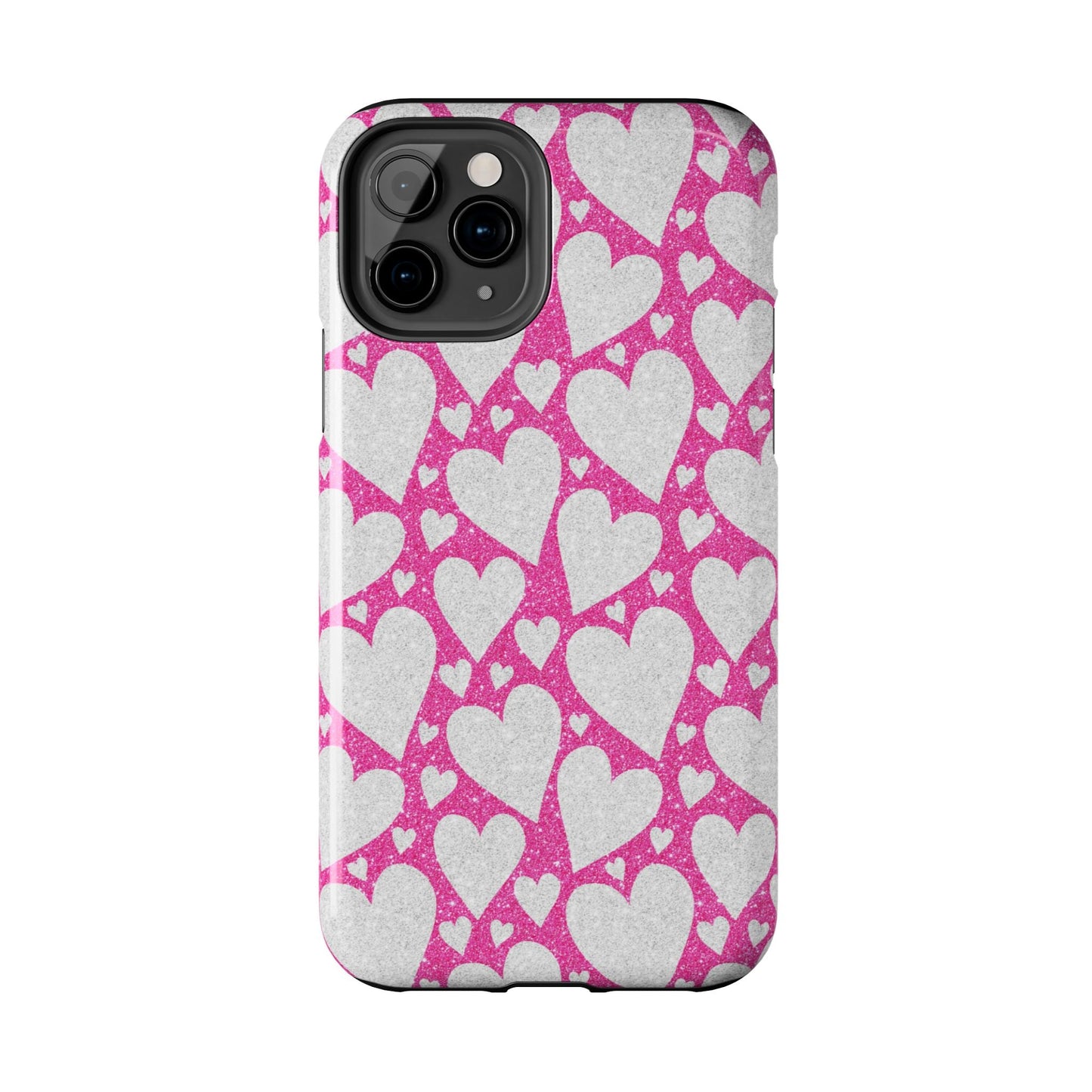 Pink and Silver Glitter Heart Pattern - iPhone Series Case - BOGO Cases