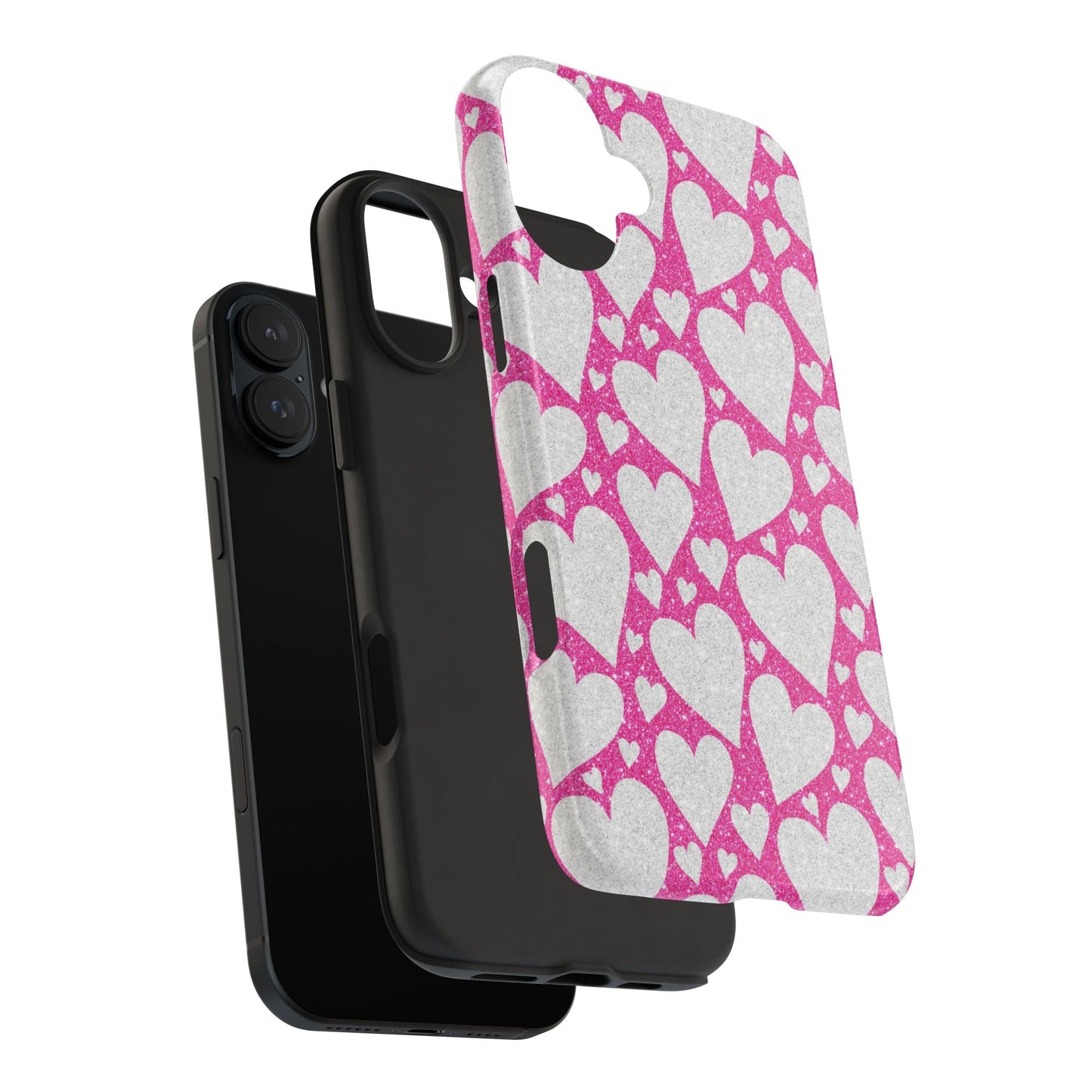Pink and Silver Glitter Heart Pattern - iPhone Series Case - BOGO Cases
