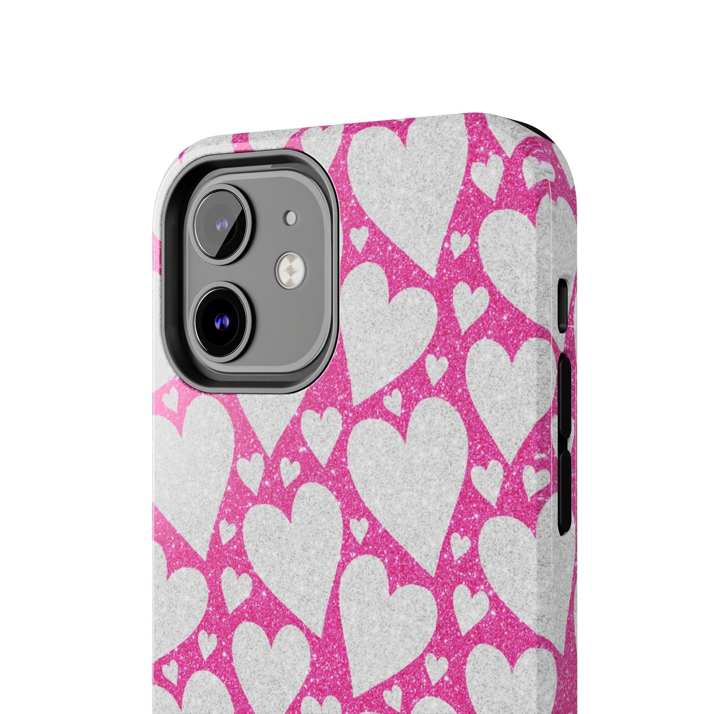 Pink and Silver Glitter Heart Pattern - iPhone Series Case - BOGO Cases