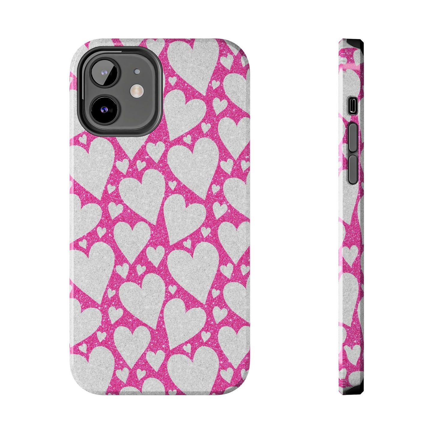 Pink and Silver Glitter Heart Pattern - iPhone Series Case - BOGO Cases