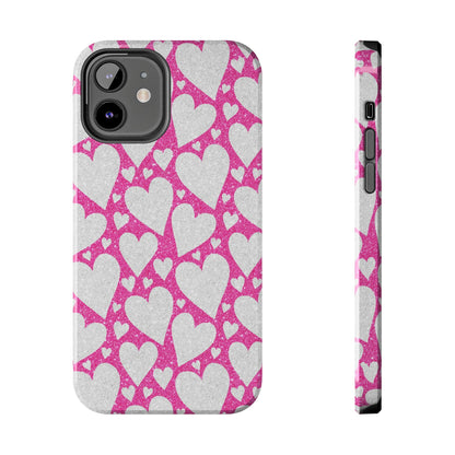 Pink and Silver Glitter Heart Pattern - iPhone Series Case - BOGO Cases