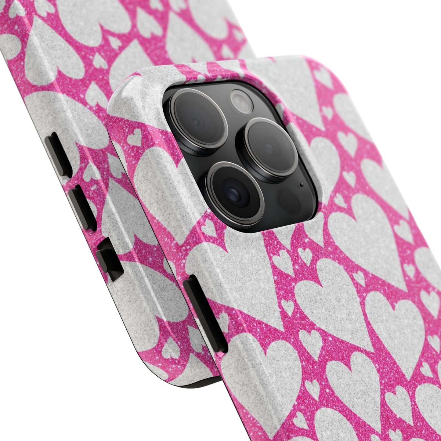 Pink and Silver Glitter Heart Pattern - iPhone Series Case - BOGO Cases