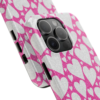 Pink and Silver Glitter Heart Pattern - iPhone Series Case - BOGO Cases