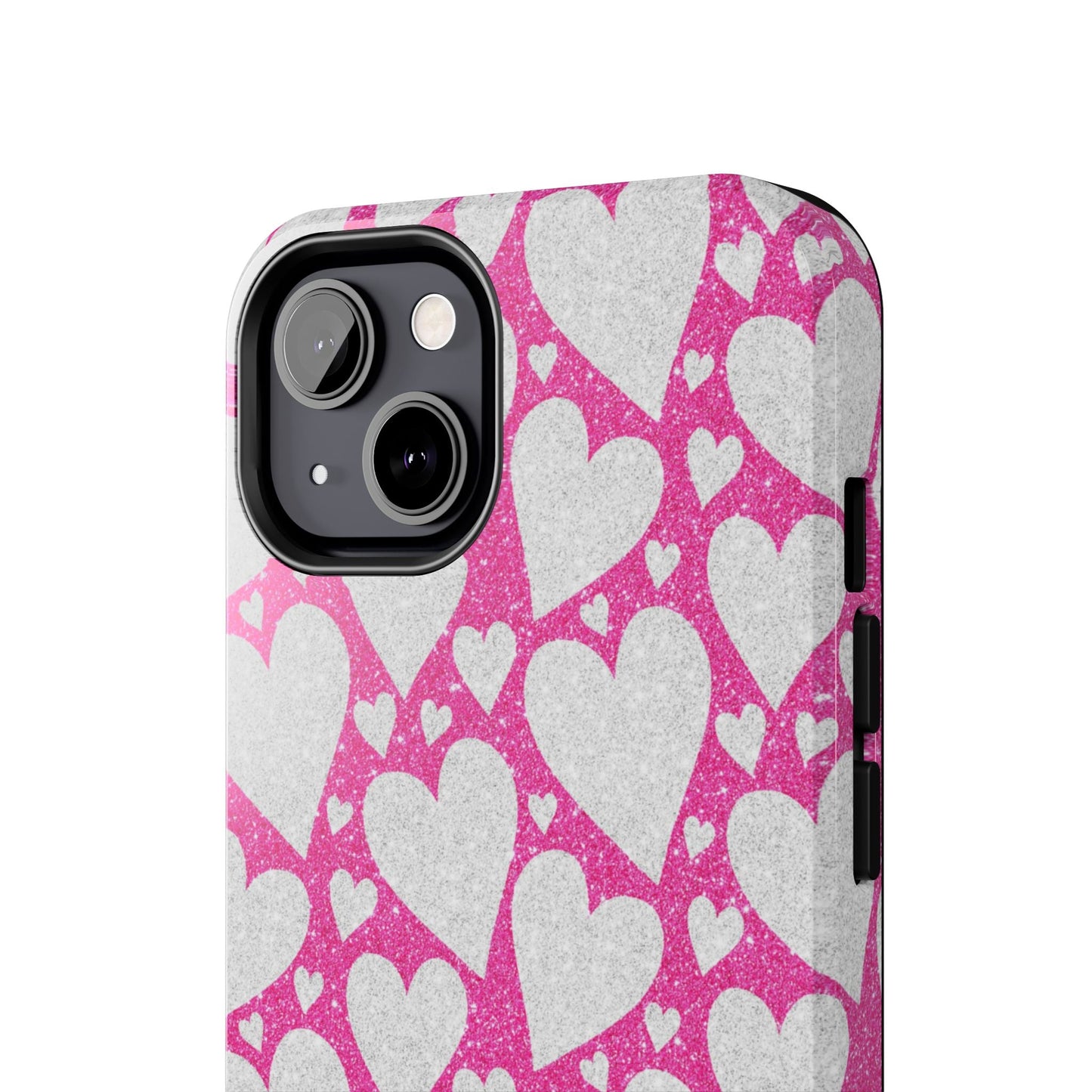 Pink and Silver Glitter Heart Pattern - iPhone Series Case - BOGO Cases