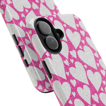 Pink and Silver Glitter Heart Pattern - iPhone Series Case - BOGO Cases