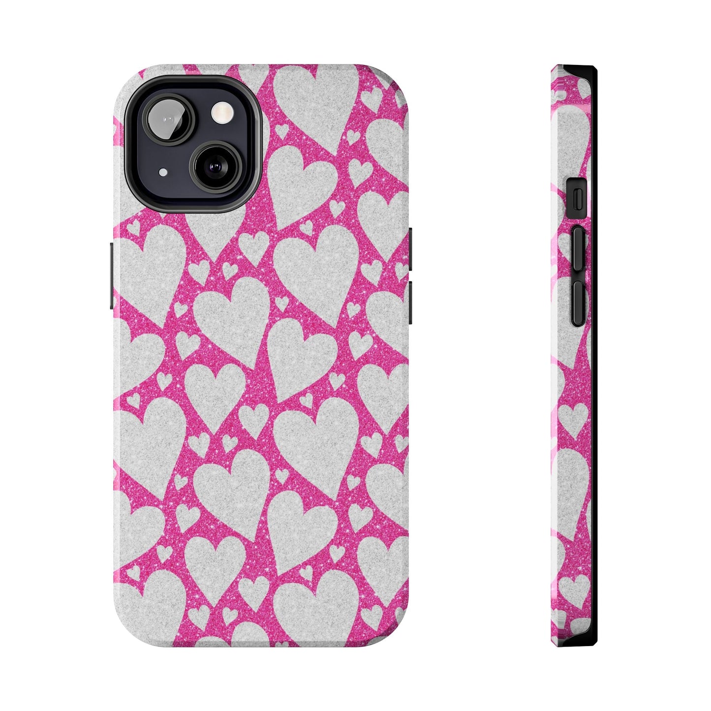 Pink and Silver Glitter Heart Pattern - iPhone Series Case - BOGO Cases