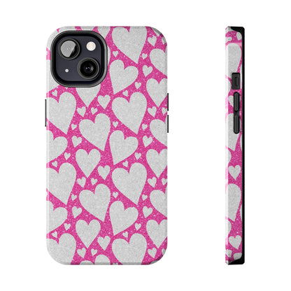 Pink and Silver Glitter Heart Pattern - iPhone Series Case - BOGO Cases