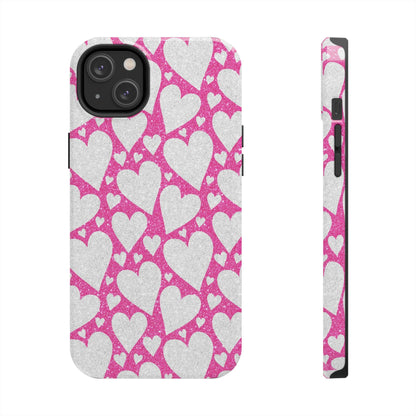 Pink and Silver Glitter Heart Pattern - iPhone Series Case - BOGO Cases