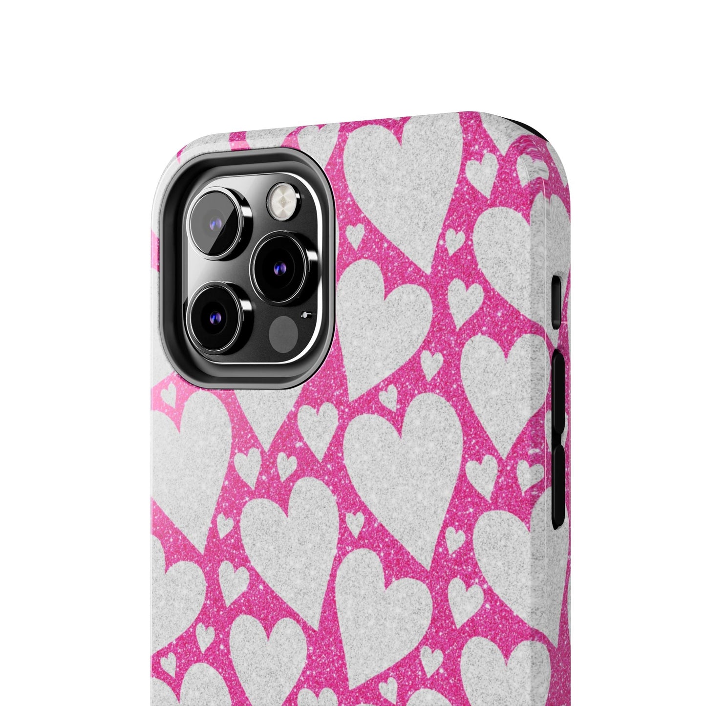 Pink and Silver Glitter Heart Pattern - iPhone Series Case - BOGO Cases