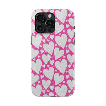 Pink and Silver Glitter Heart Pattern - iPhone Series Case - BOGO Cases