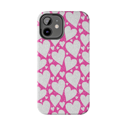 Pink and Silver Glitter Heart Pattern - iPhone Series Case - BOGO Cases