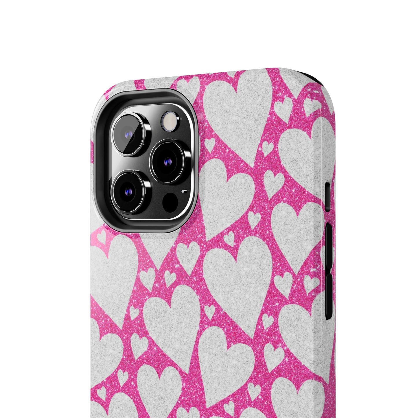 Pink and Silver Glitter Heart Pattern - iPhone Series Case - BOGO Cases