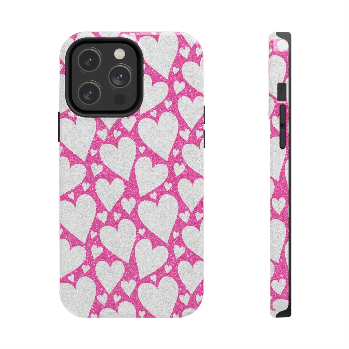 Pink and Silver Glitter Heart Pattern - iPhone Series Case - BOGO Cases