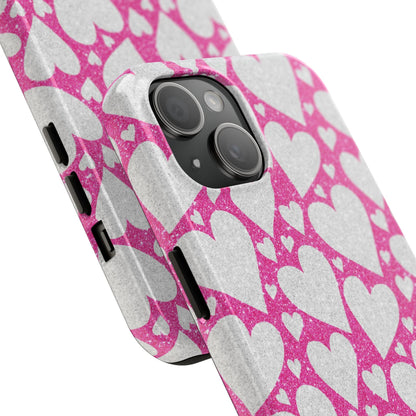 Pink and Silver Glitter Heart Pattern - iPhone Series Case - BOGO Cases
