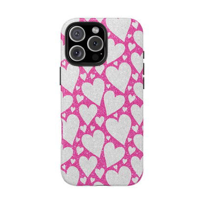 Pink and Silver Glitter Heart Pattern - iPhone Series Case - BOGO Cases