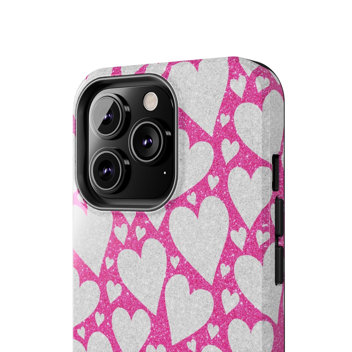 Pink and Silver Glitter Heart Pattern - iPhone Series Case - BOGO Cases