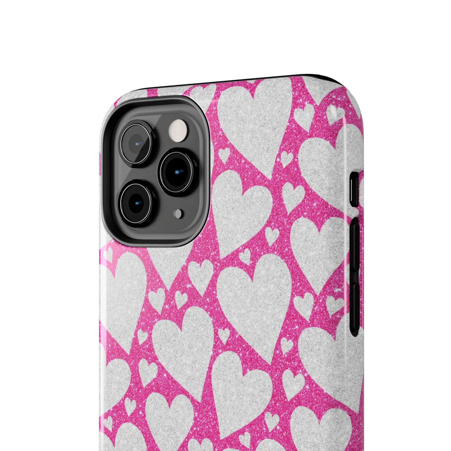 Pink and Silver Glitter Heart Pattern - iPhone Series Case - BOGO Cases