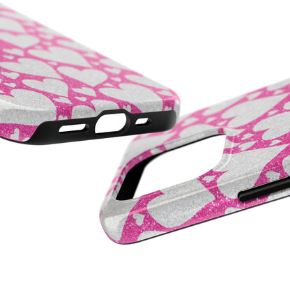 Pink and Silver Glitter Heart Pattern - iPhone Series Case - BOGO Cases