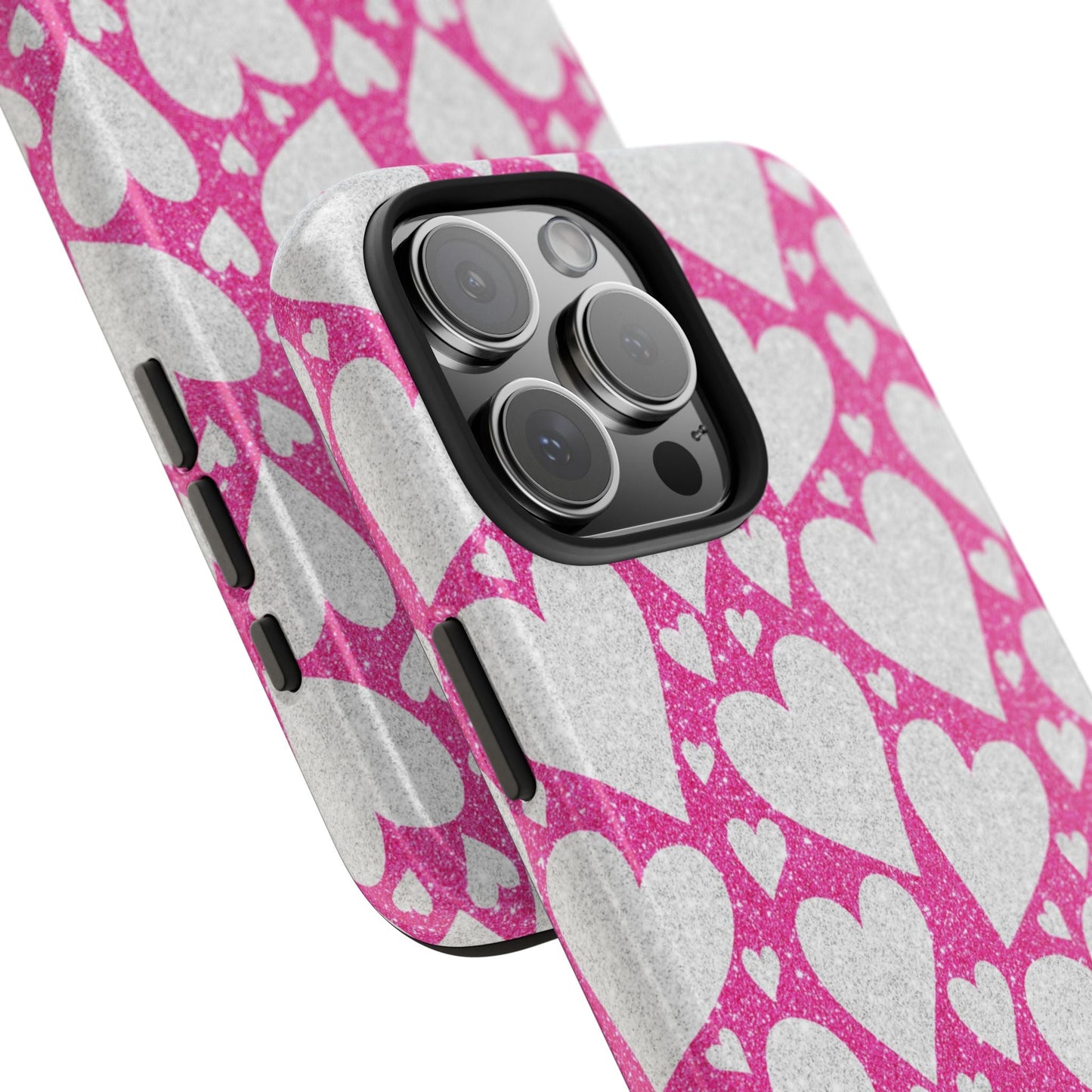 Pink and Silver Glitter Heart Pattern - iPhone Series Case - BOGO Cases