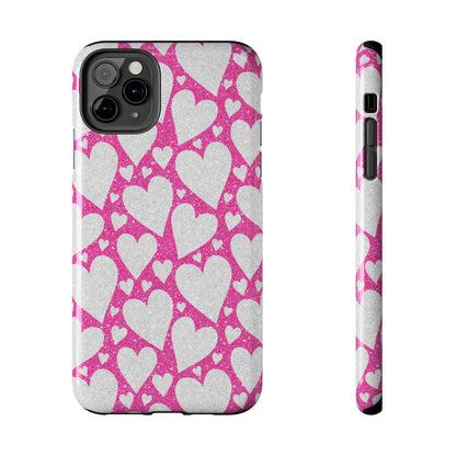 Pink and Silver Glitter Heart Pattern - iPhone Series Case - BOGO Cases