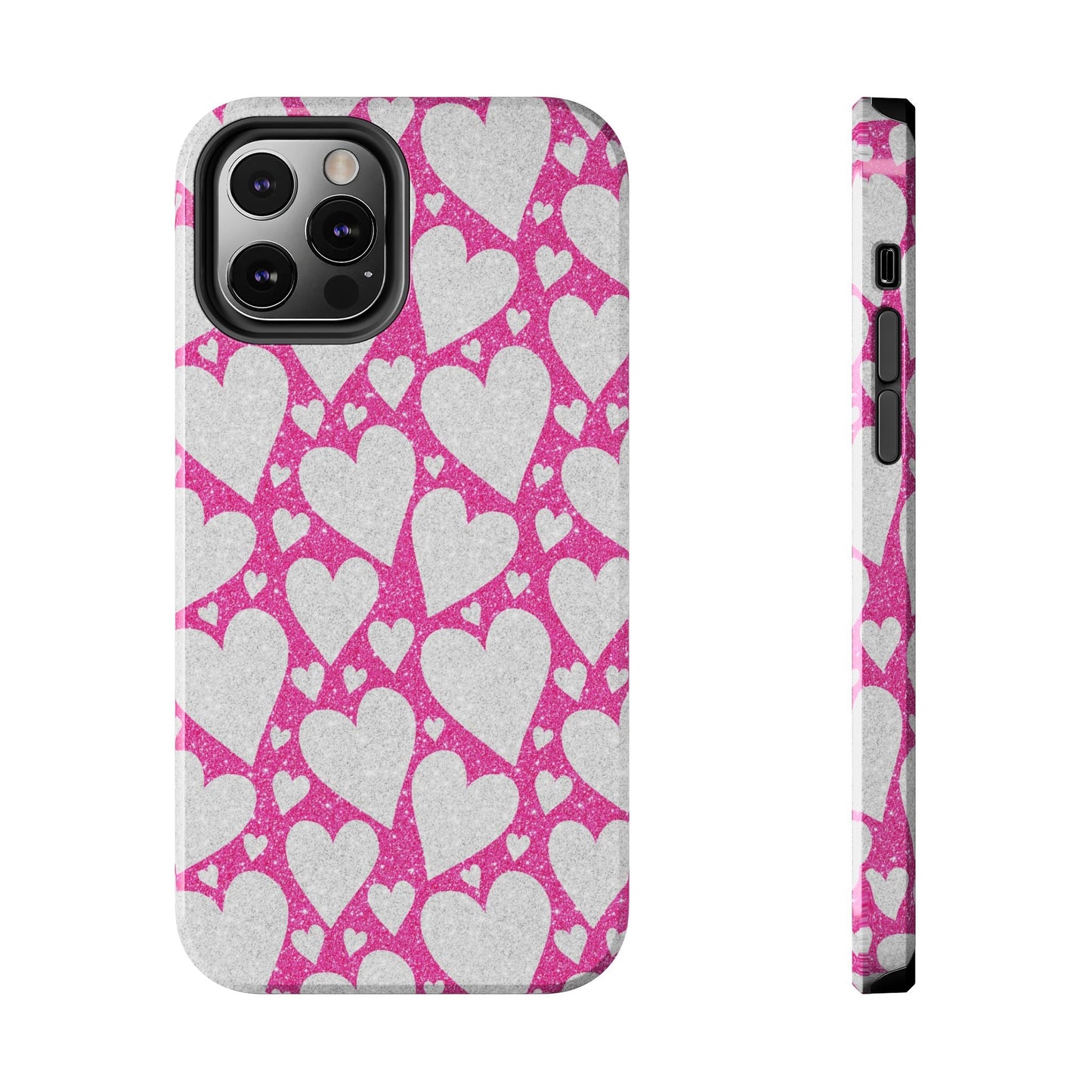 Pink and Silver Glitter Heart Pattern - iPhone Series Case - BOGO Cases