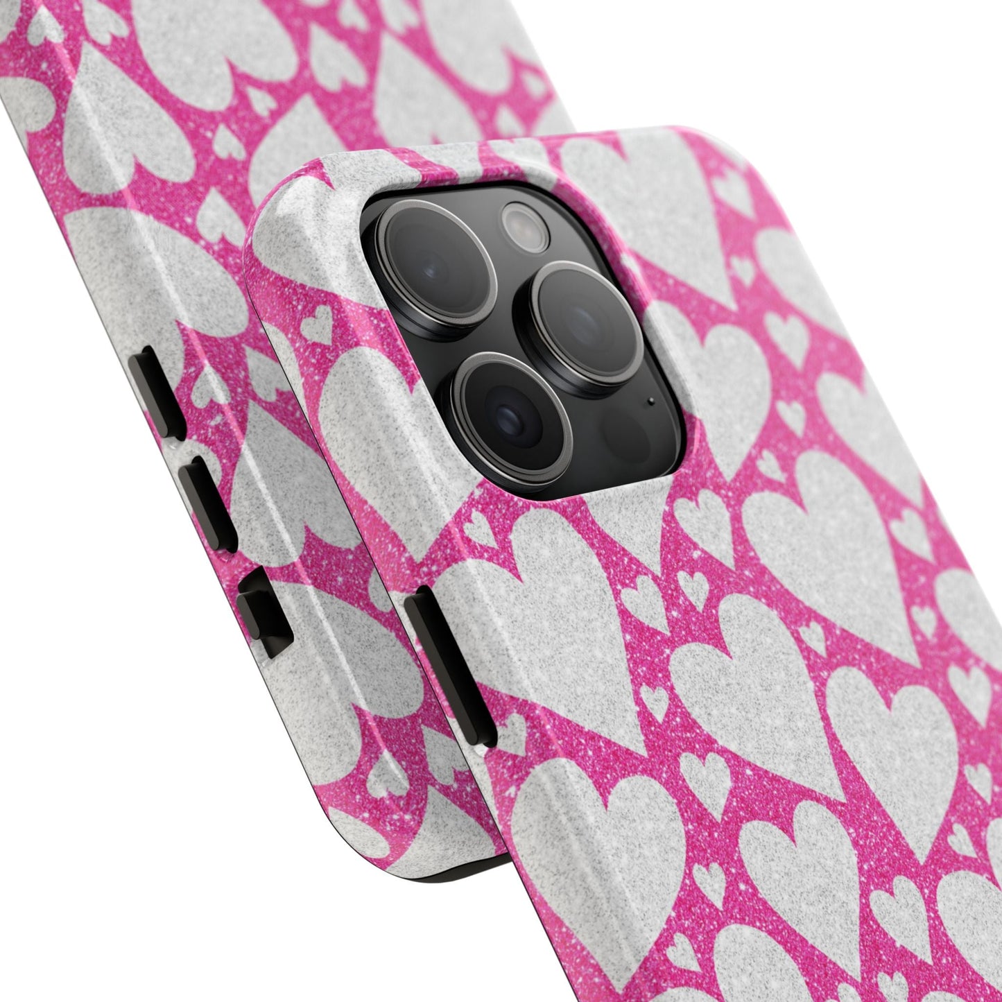 Pink and Silver Glitter Heart Pattern - iPhone Series Case - BOGO Cases