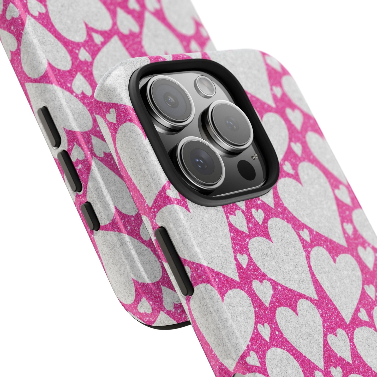 Pink and Silver Glitter Heart Pattern - iPhone Series Case - BOGO Cases