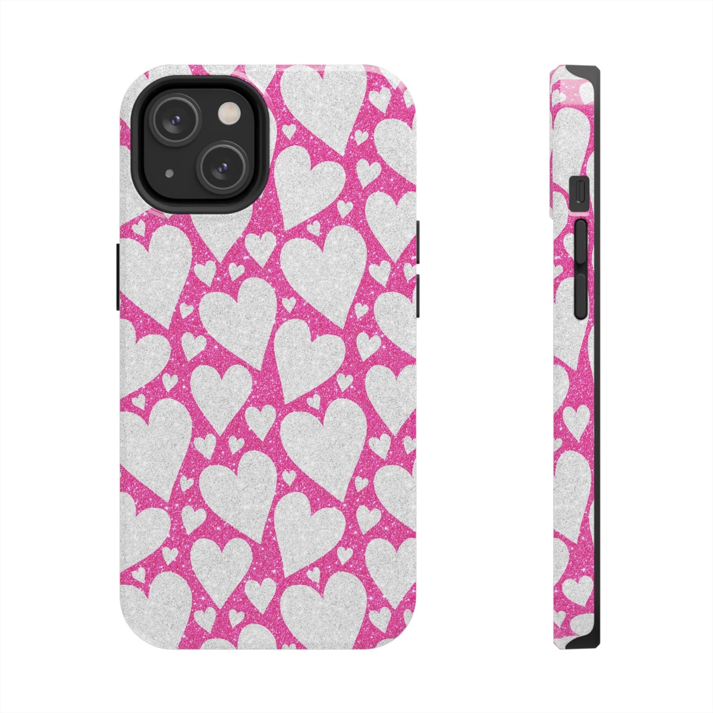 Pink and Silver Glitter Heart Pattern - iPhone Series Case - BOGO Cases