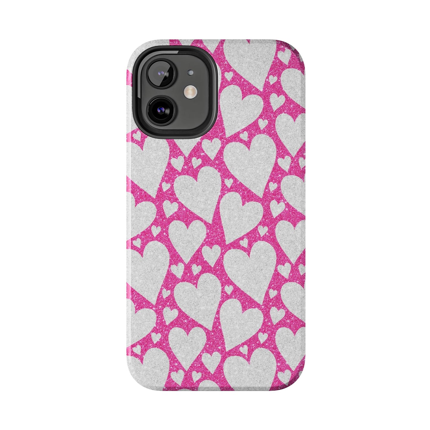 Pink and Silver Glitter Heart Pattern - iPhone Series Case - BOGO Cases