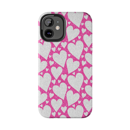 Pink and Silver Glitter Heart Pattern - iPhone Series Case - BOGO Cases