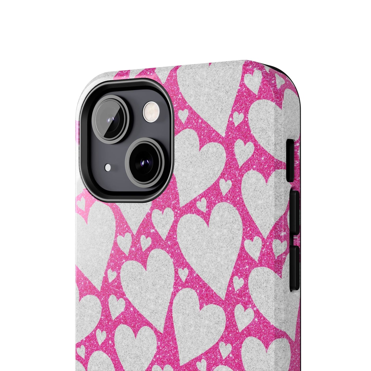 Pink and Silver Glitter Heart Pattern - iPhone Series Case - BOGO Cases