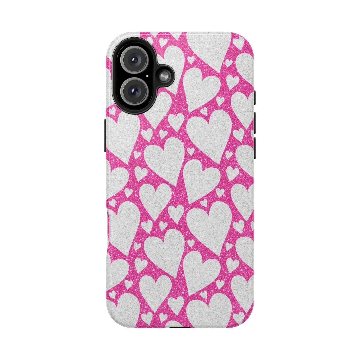 Pink and Silver Glitter Heart Pattern - iPhone Series Case - BOGO Cases