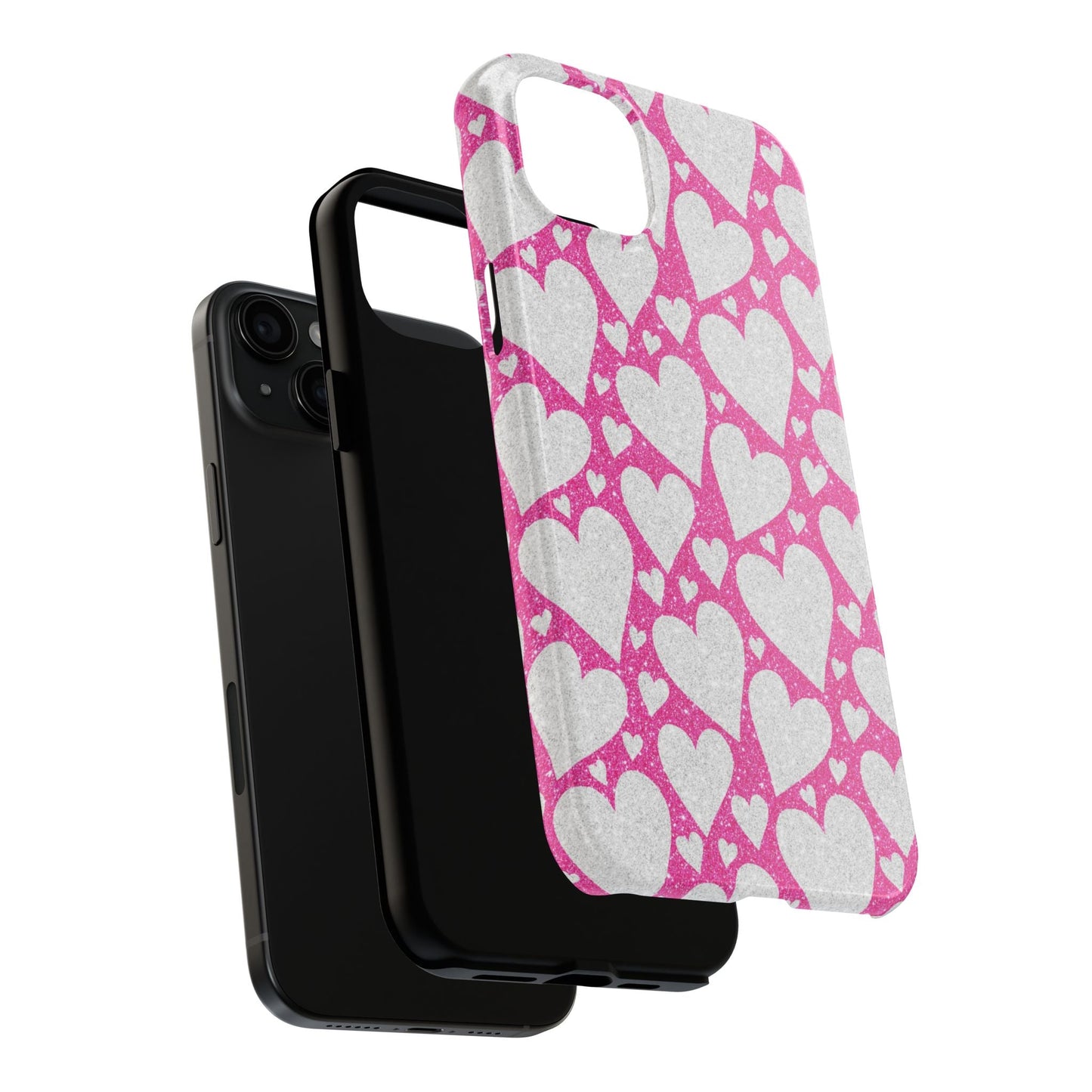 Pink and Silver Glitter Heart Pattern - iPhone Series Case - BOGO Cases