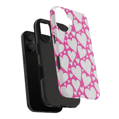 Pink and Silver Glitter Heart Pattern - iPhone Series Case - BOGO Cases