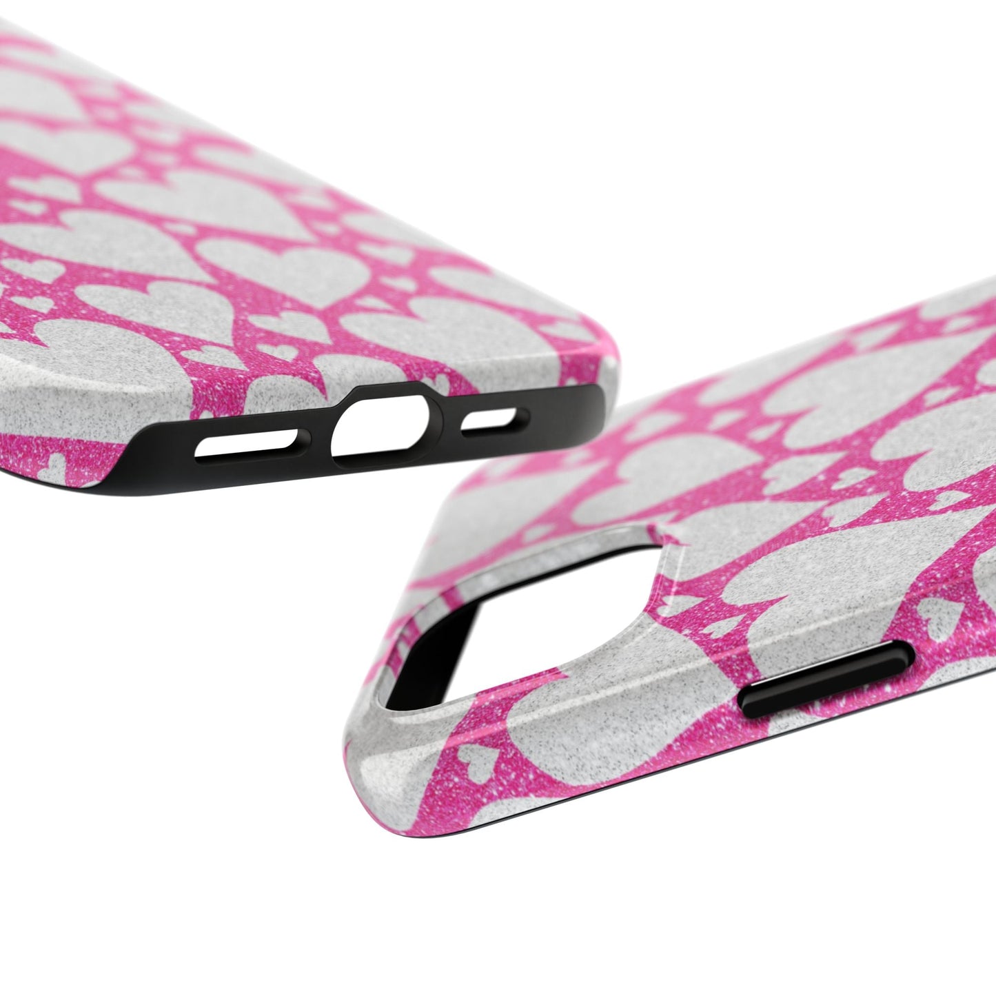 Pink and Silver Glitter Heart Pattern - iPhone Series Case - BOGO Cases