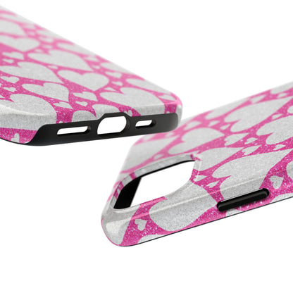 Pink and Silver Glitter Heart Pattern - iPhone Series Case - BOGO Cases