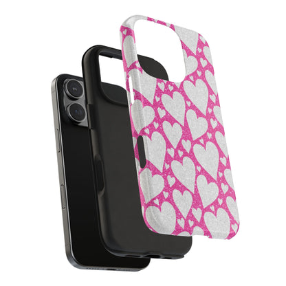 Pink and Silver Glitter Heart Pattern - iPhone Series Case - BOGO Cases