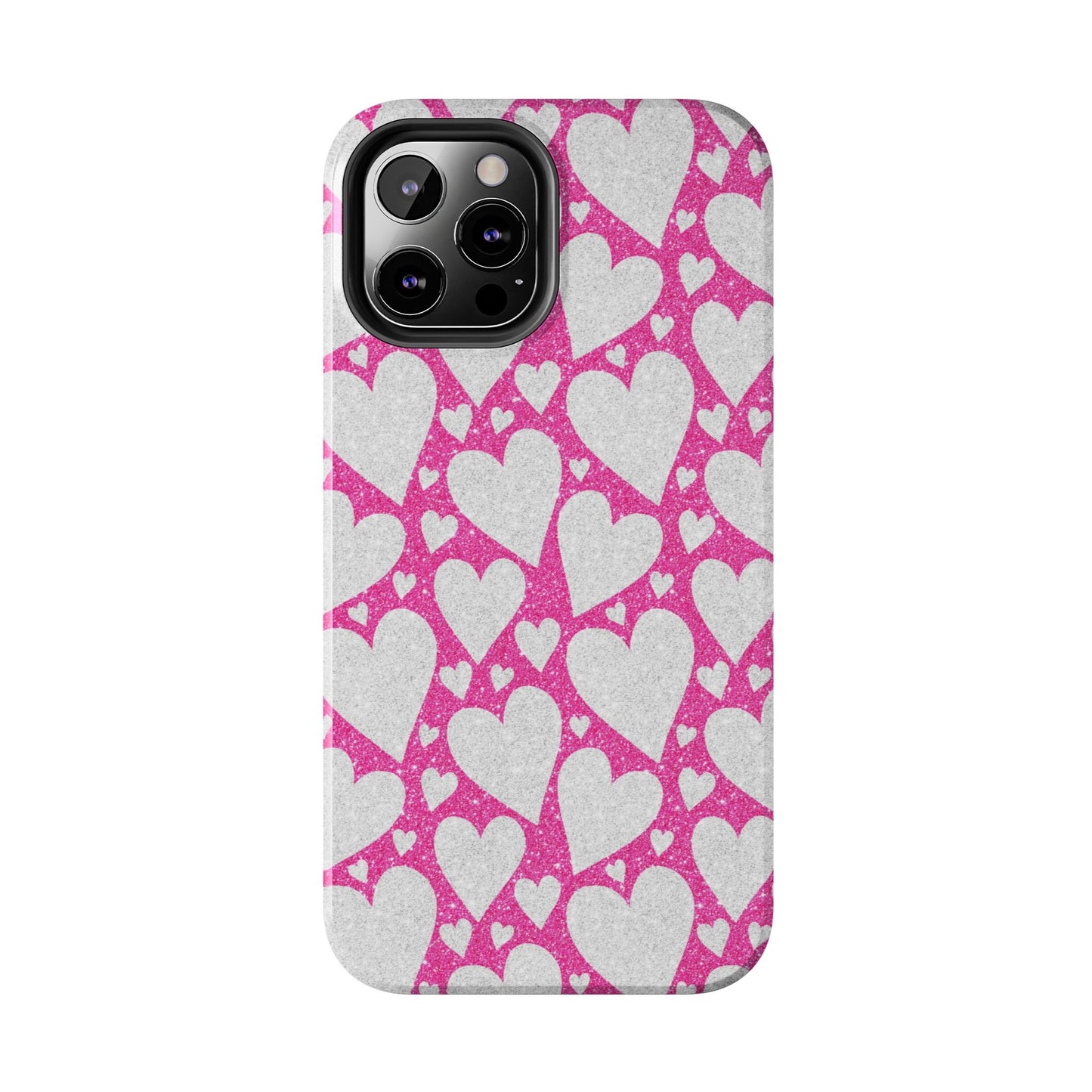 Pink and Silver Glitter Heart Pattern - iPhone Series Case - BOGO Cases