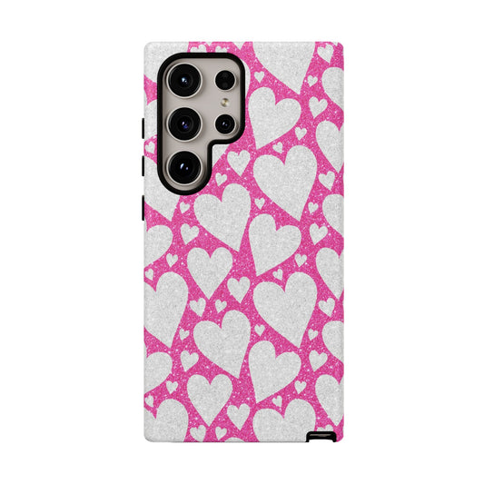 Pink and Silver Glitter Heart Pattern - Samsung Galaxy Case - BOGO Cases