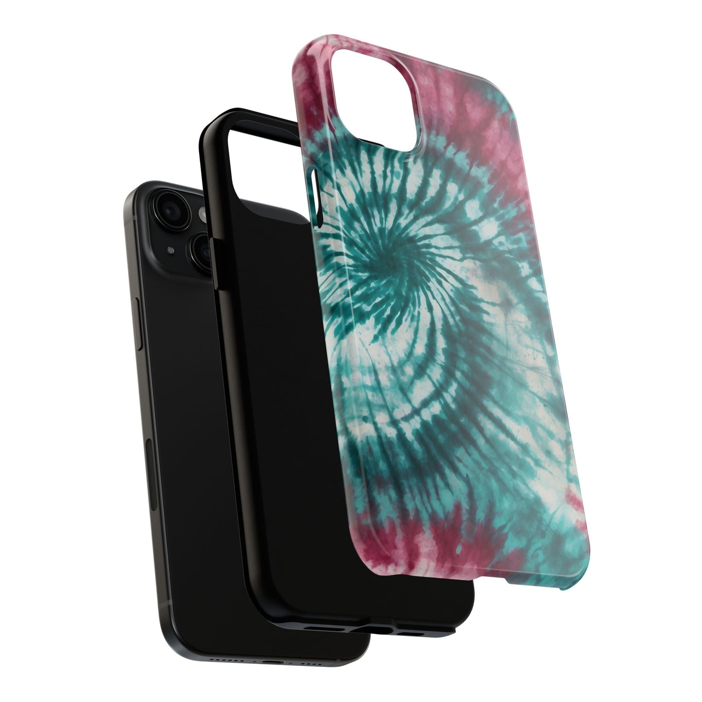 Pink and Teal Tie - Dye iPhone Case – Retro Spiral Design - BOGO Cases