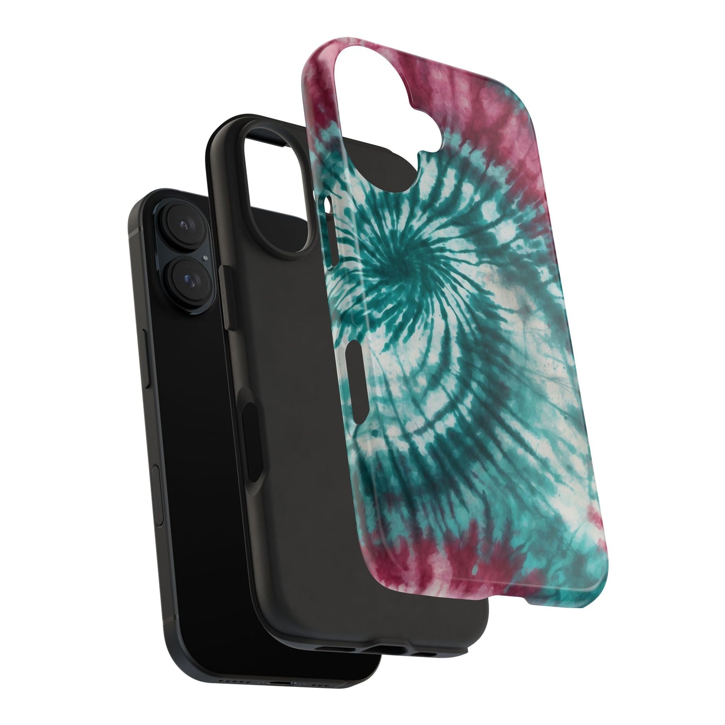 Pink and Teal Tie - Dye iPhone Case – Retro Spiral Design - BOGO Cases