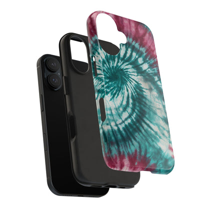 Pink and Teal Tie - Dye iPhone Case – Retro Spiral Design - BOGO Cases