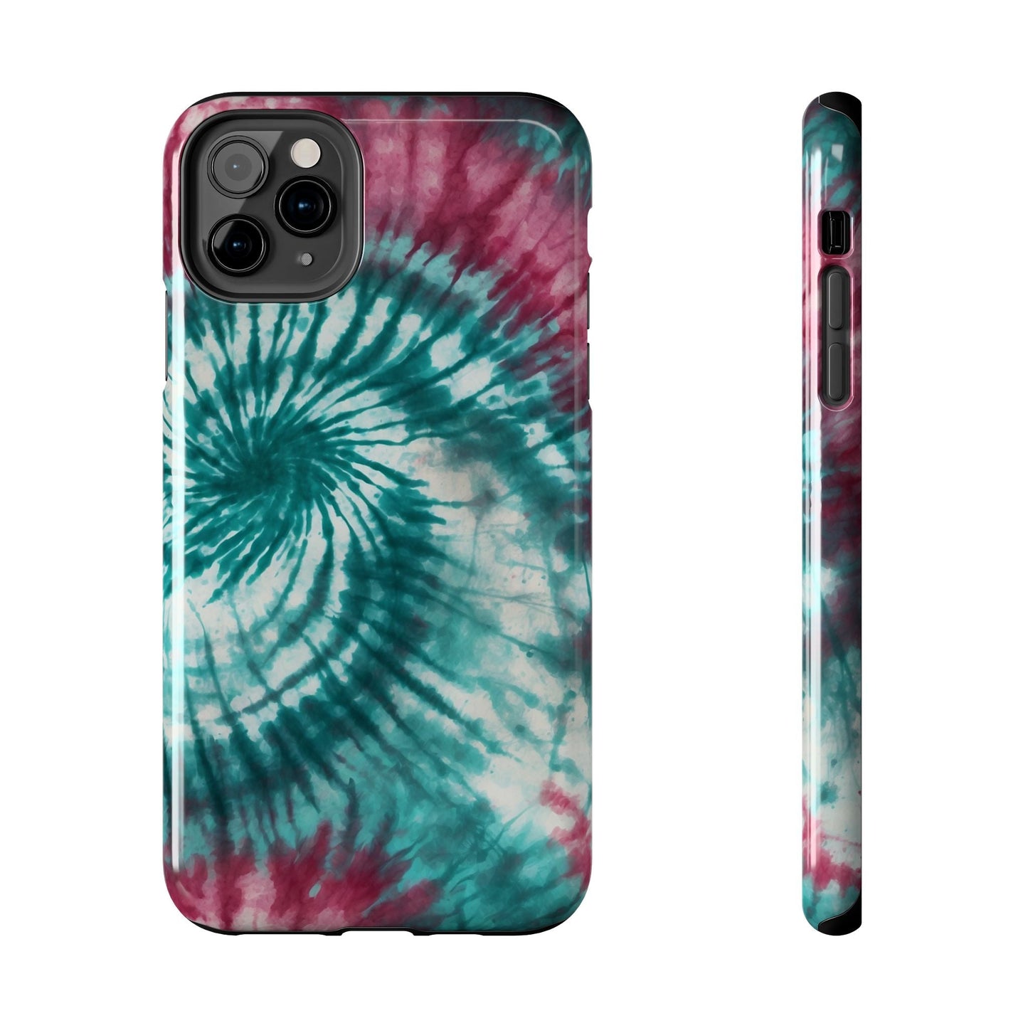 Pink and Teal Tie - Dye iPhone Case – Retro Spiral Design - BOGO Cases