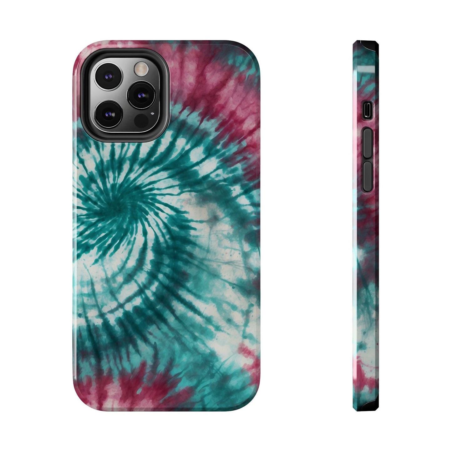 Pink and Teal Tie - Dye iPhone Case – Retro Spiral Design - BOGO Cases