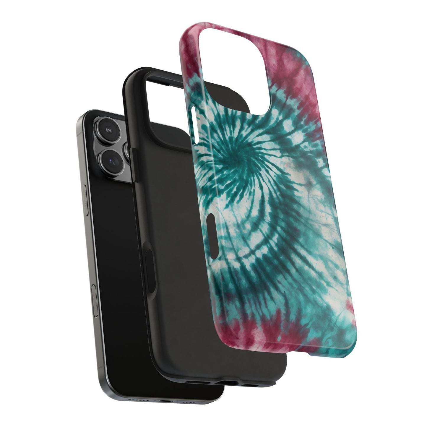 Pink and Teal Tie - Dye iPhone Case – Retro Spiral Design - BOGO Cases
