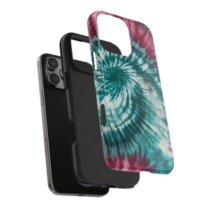 Pink and Teal Tie - Dye iPhone Case – Retro Spiral Design - BOGO Cases