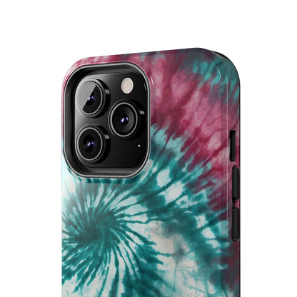 Pink and Teal Tie - Dye iPhone Case – Retro Spiral Design - BOGO Cases